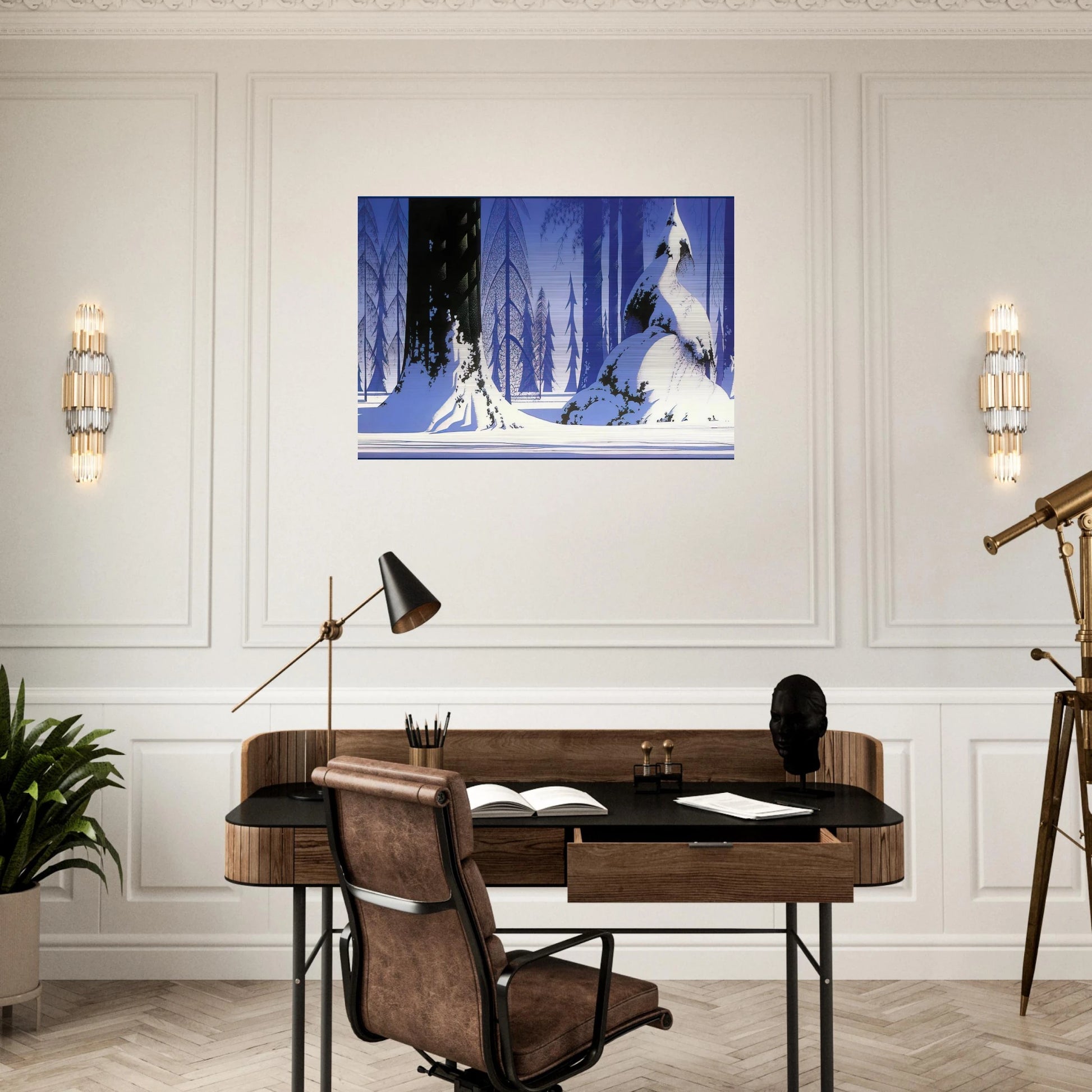 Winter - Eyvind Earle Brushed Aluminum Print - 70x100 cm / 28x40 inches | Eyvind Earle Aluminum Print | Eyvind Earle Prints