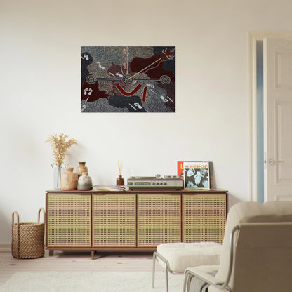 Love Story - 1998 - Clifford Possum Tjapaltjarri Brushed Aluminum Print - 70x100 cm / 28x40 inches | Clifford Possum Tjapaltjarri Aluminum Print | Clifford Possum Tjapaltjarri Prints
