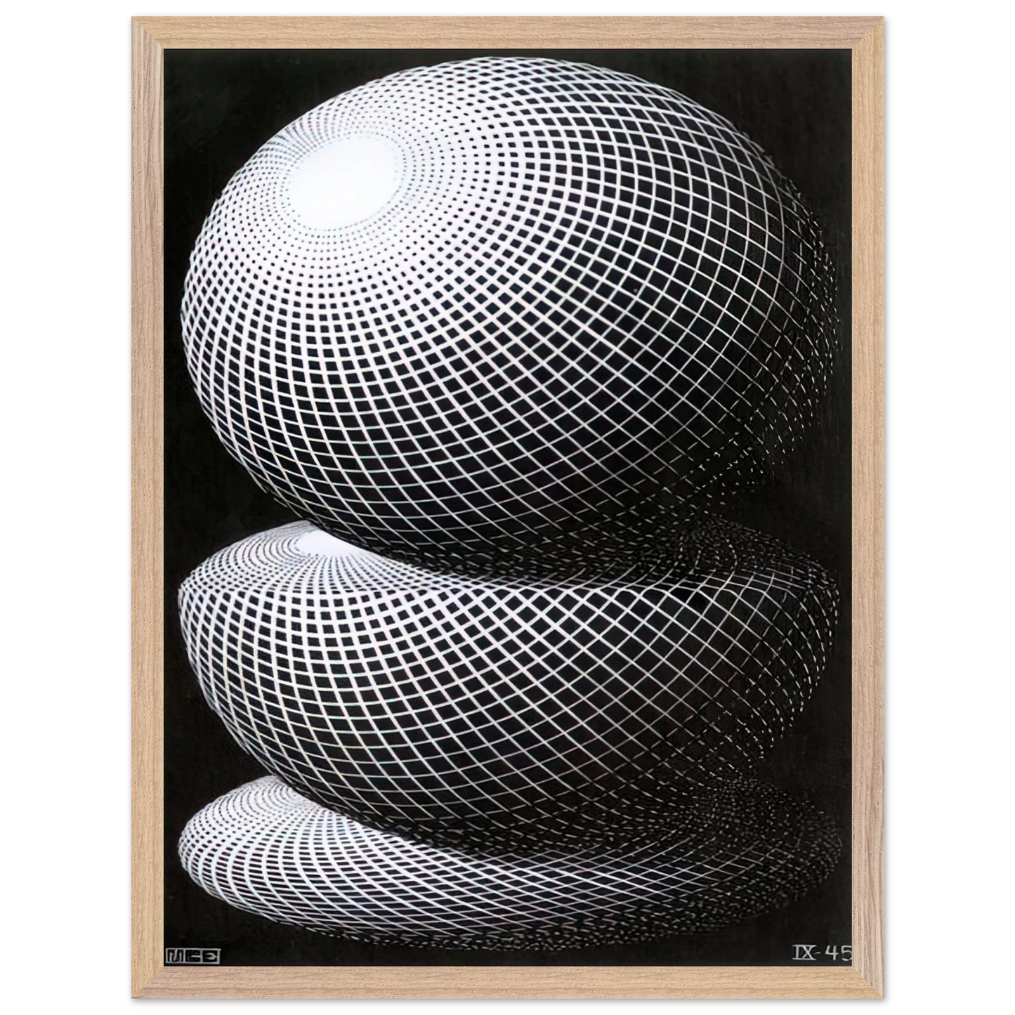 MC Escher - THREE SPHERES I SCHEME Wall Art - 21x29.7 cm / 8x12" - Premium Wooden Framed Poster With Fine Art Paper-canvas - Black frame