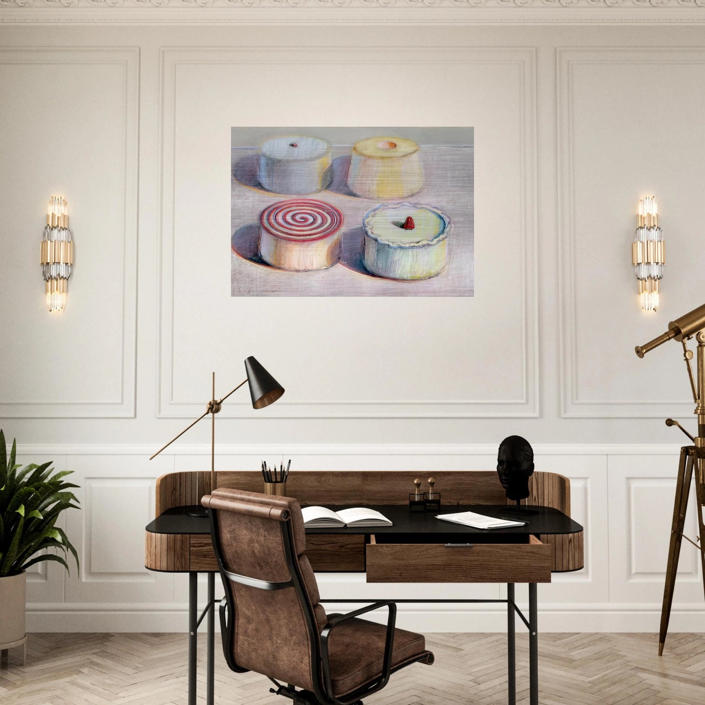 Four Cakes - 1996 - Wayne Thiebaud Brushed Aluminum Print - 70x100 cm / 28x40 inches | Wayne Thiebaud Aluminum Print | Wayne Thiebaud Prints