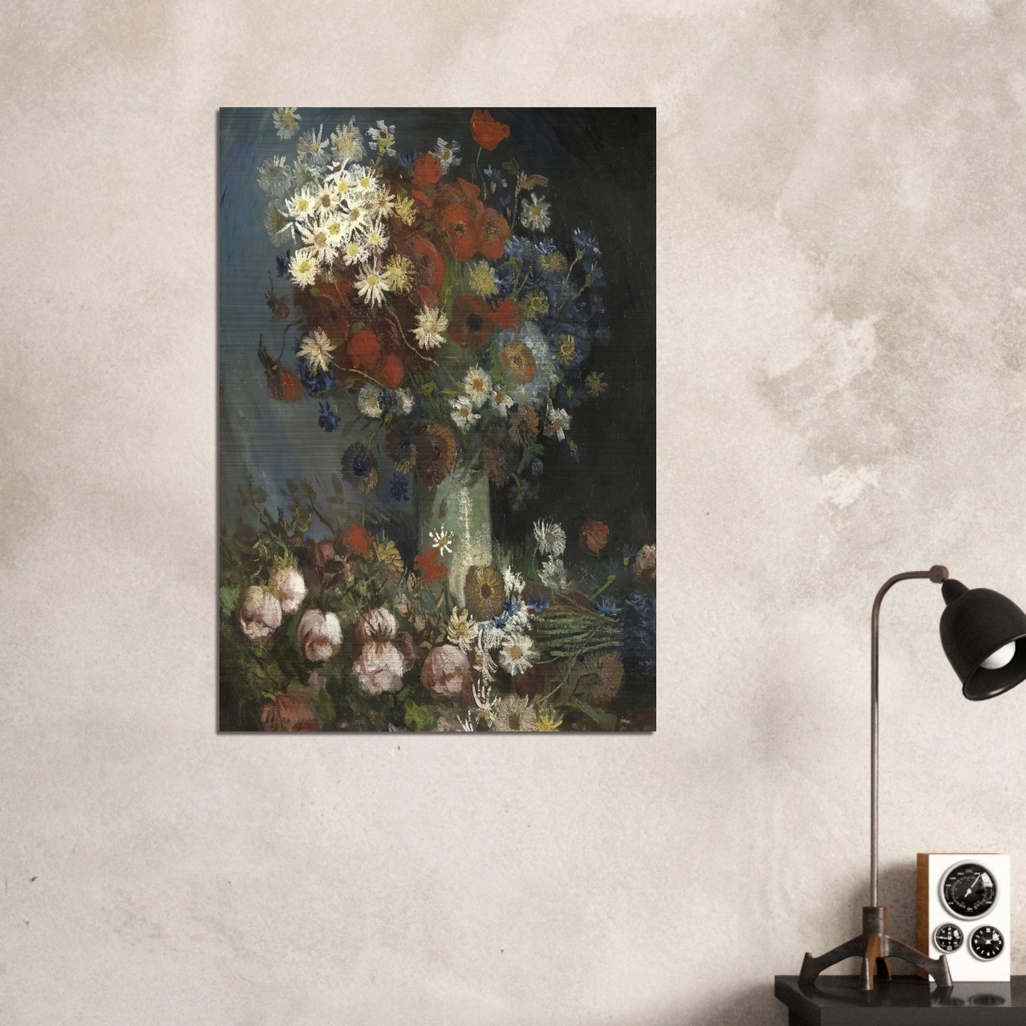 Still life with meadow flowers and roses - Vincent van Gogh Brushed Aluminum Print - 70x100 cm / 28x40 inches | Vincent van Gogh Aluminum Print | Vincent van Gogh Prints