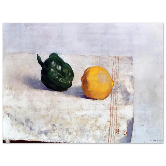 Odilon Redon - PEPPER AND LEMON ON A WHITE TABLECLOTH 1901  75x100 cm / 30x40inches Fine Art Poster