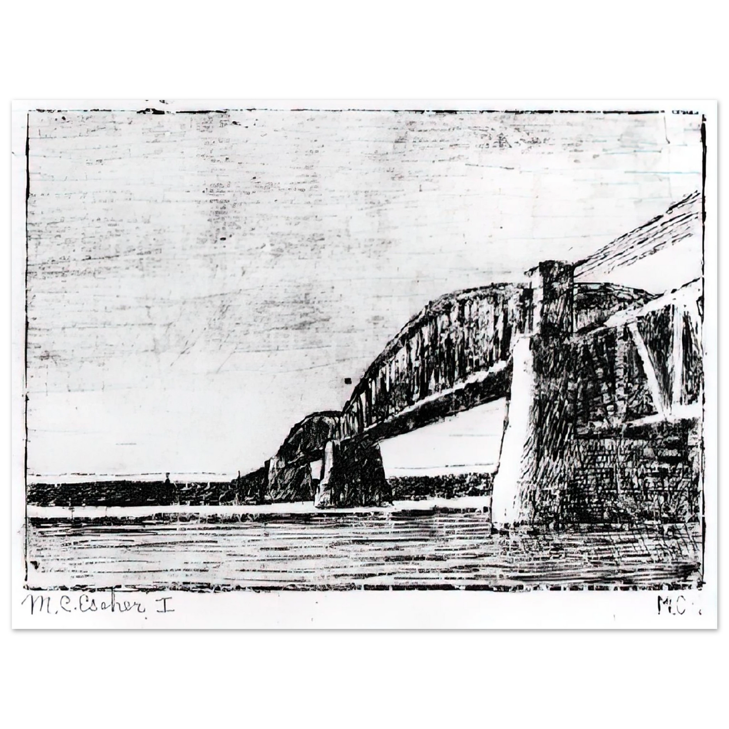 MC Escher - RAILWAY BRIDGE OOSTERBEEK Wall Art - 21x29.7 cm / 8x12" - Fine Art Poster-canvas - -