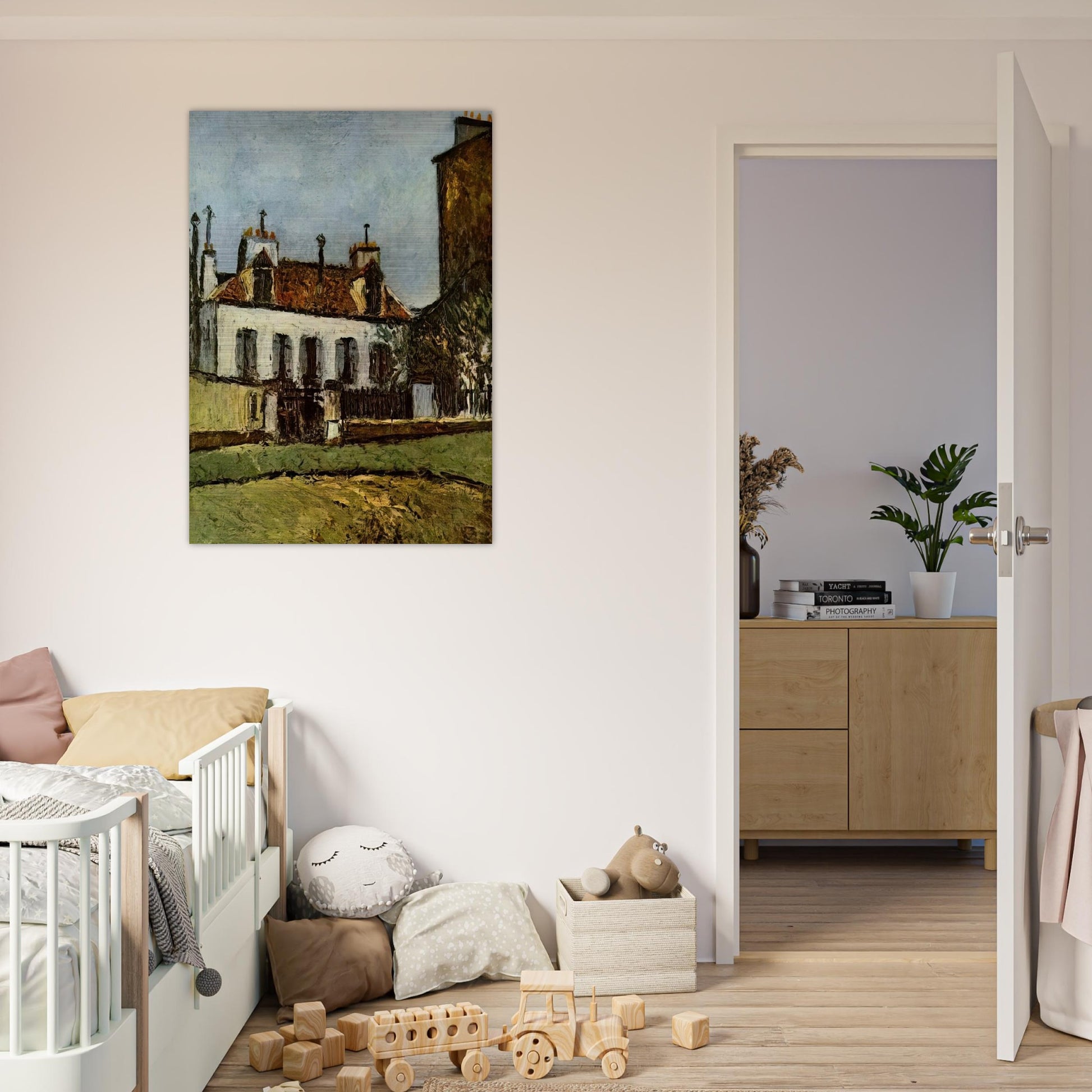 HOUSE IN THE SUBURBS OF PARIS - Maurice Utrillo Brushed Aluminum Print - 70x100 cm / 28x40 inches | Maurice Utrillo Aluminum Print | Maurice Utrillo Prints