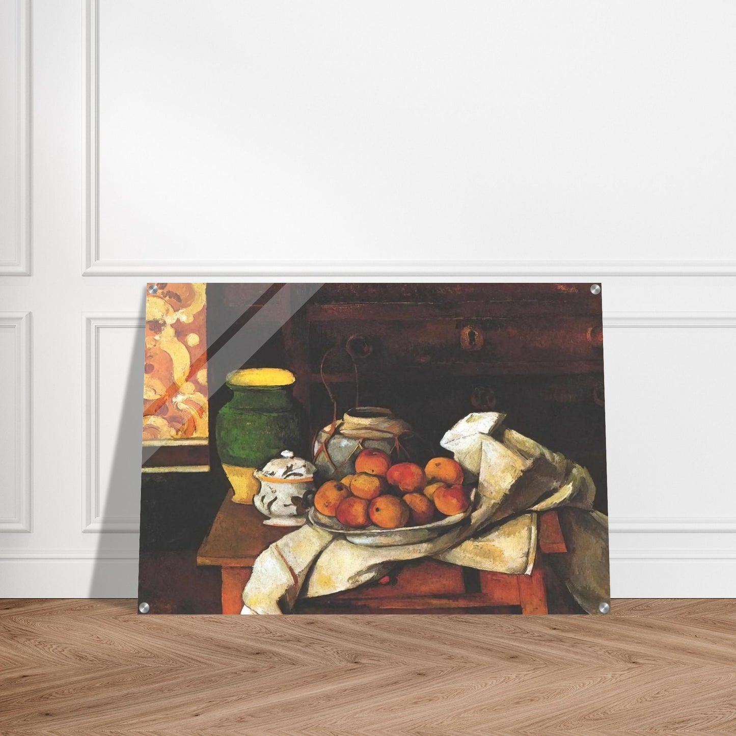 Still life in front of a chest of drawers - Paul Cézanne Acrylic Print - 70x100 cm / 28x40″ inches