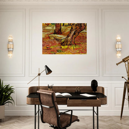 The Stone Bench in the Garden at Saint-Paul Hospital - Vincent van Gogh Brushed Aluminum Print - 70x100 cm / 28x40 inches | Vincent van Gogh Aluminum Print | Vincent van Gogh Prints