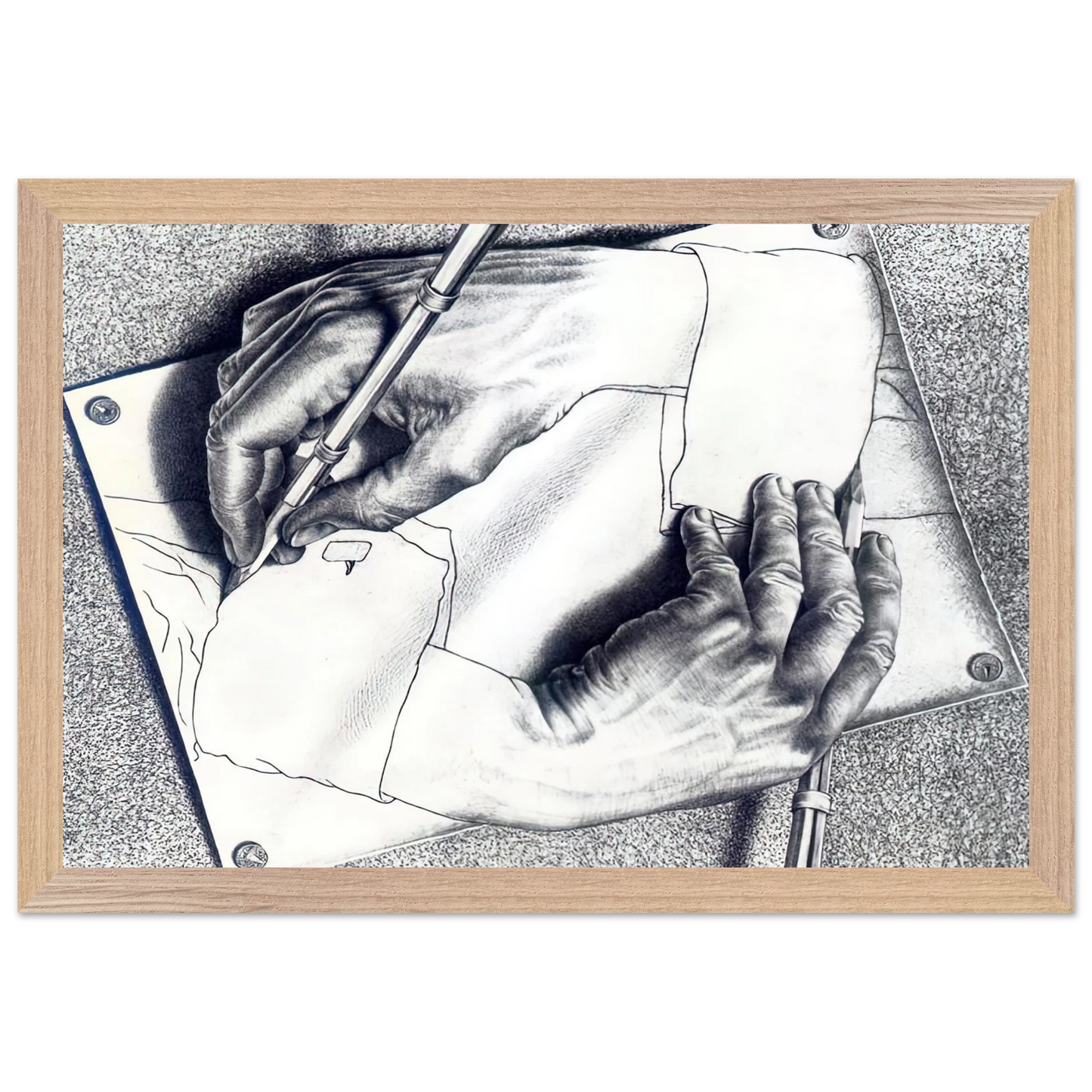 MC Escher - DRAWING HANDS Wall Art - 30x40 cm / 12x16 inches - Premium Wooden Framed Poster With Fine Art Paper-canvas - Black frame