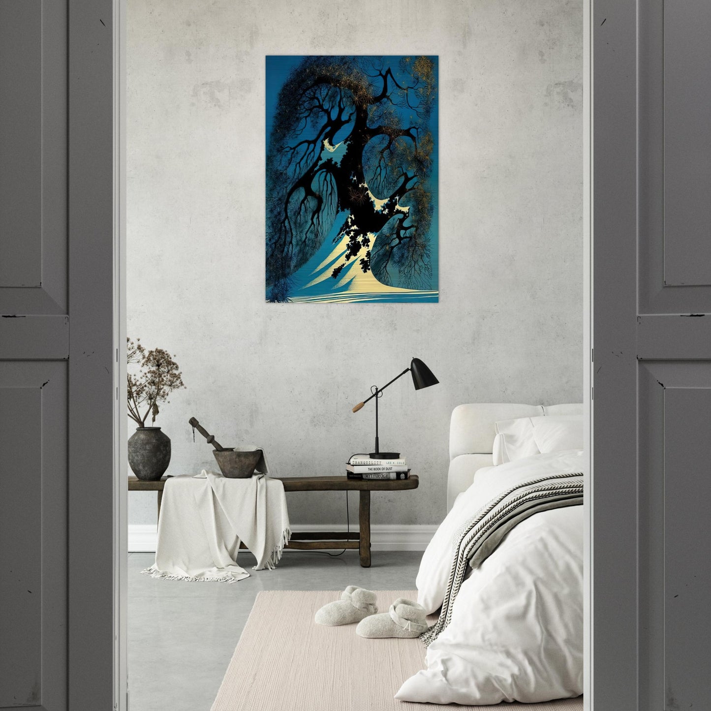 Winter Bonsai - Eyvind Earle Brushed Aluminum Print - 70x100 cm / 28x40 inches | Eyvind Earle Aluminum Print | Eyvind Earle Prints