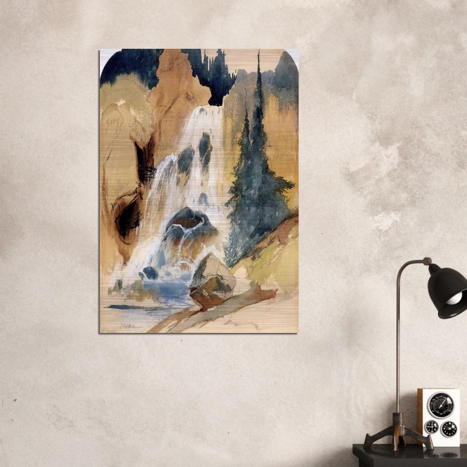 Crystal Falls watercolour - Thomas Moran Brushed Aluminum Print - 70x100 cm / 28x40 inches | Thomas Moran Aluminum Print | Thomas Moran Prints