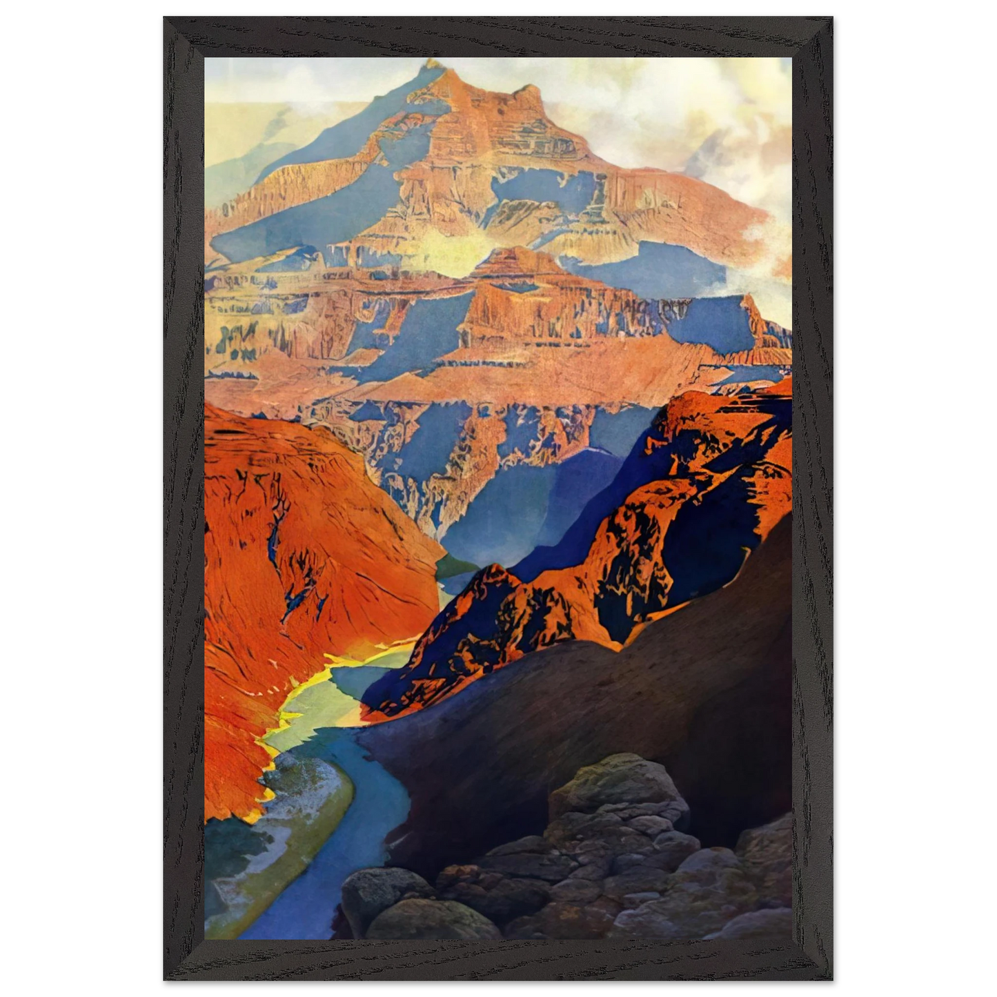 Maxfield Parrish - Grand Canyon Wall Art - 21x29.7 cm / 8x12" - Premium Wooden Framed Poster With Fine Art Paper-canvas - Black frame