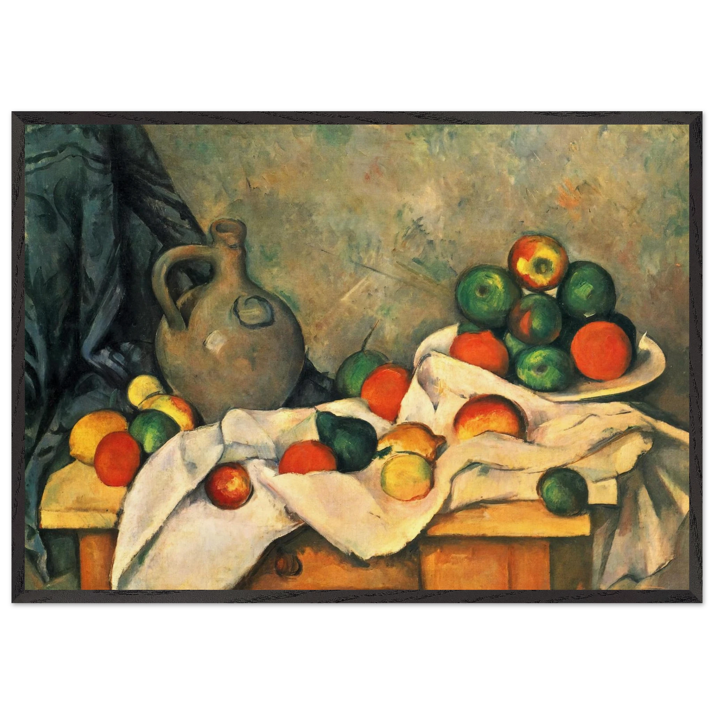 Curtain Jug and Fruit - Paul Cezanne 70x100 cm / 28x40 inches Framed Art Print – Black Wooden Frame