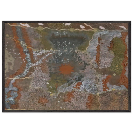 Warlugulong with Tim Leura Tjapaltjarri - 1976 - Clifford Possum Tjapaltjarri 70x100 cm / 28x40 inches Framed Art Print – Black Wooden Frame