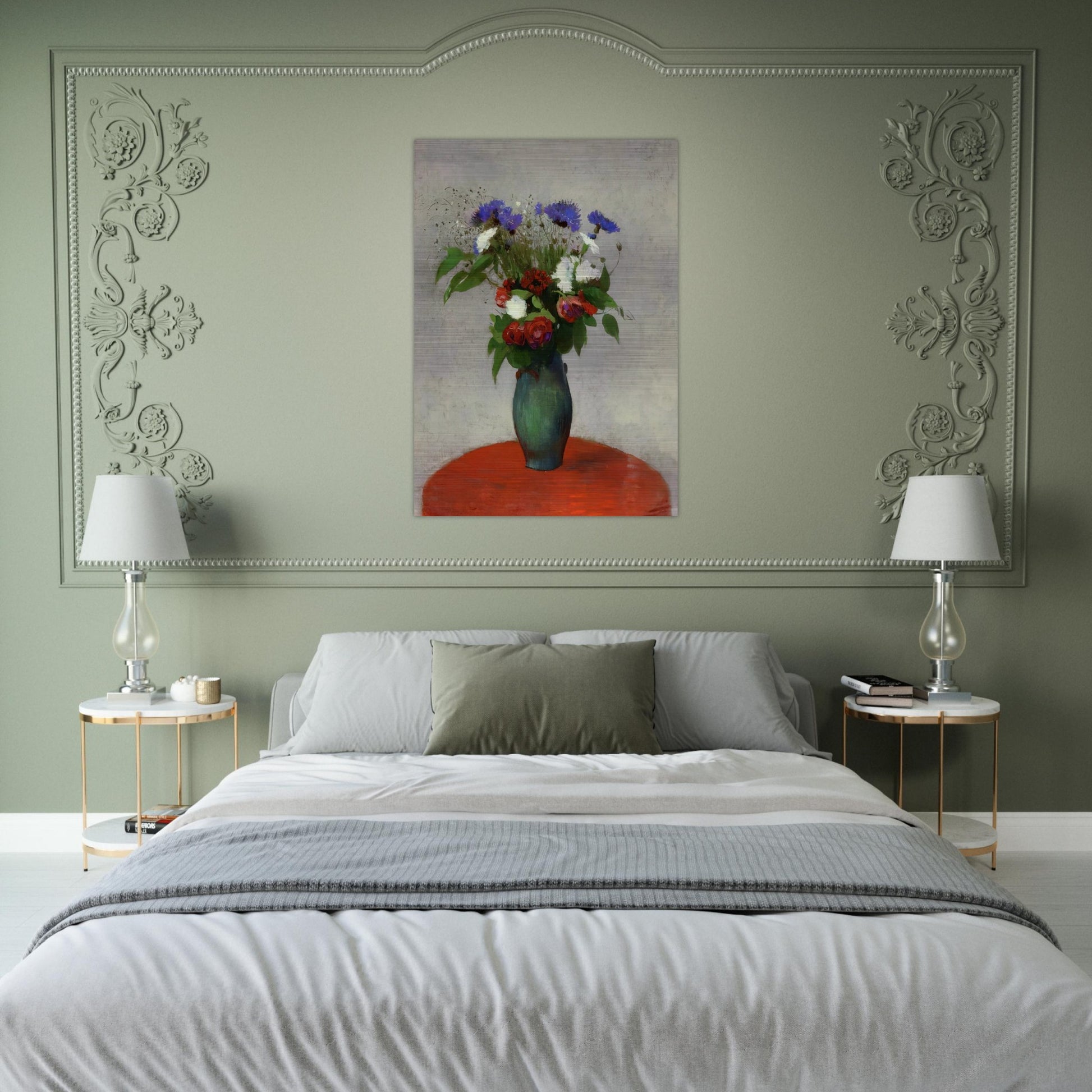 VASE OF FLOWERS ON A RED TABLECLOTH - Odilon Redon Brushed Aluminum Print - 70x100 cm / 28x40 inches | Odilon Redon Aluminum Print | Odilon Redon Prints