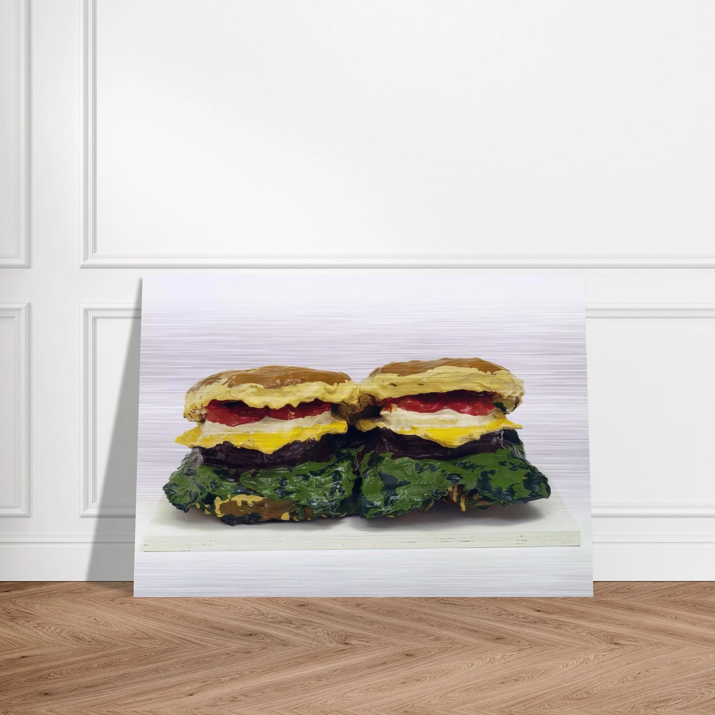 TWO CHEESEBURGERS WITH EVERYTHING DUAL HAMBURGERS 1962 - Claes Oldenburg Brushed Aluminum Print - 70x100 cm / 28x40 inches | Claes Oldenburg Aluminum Print | Claes Oldenburg Prints