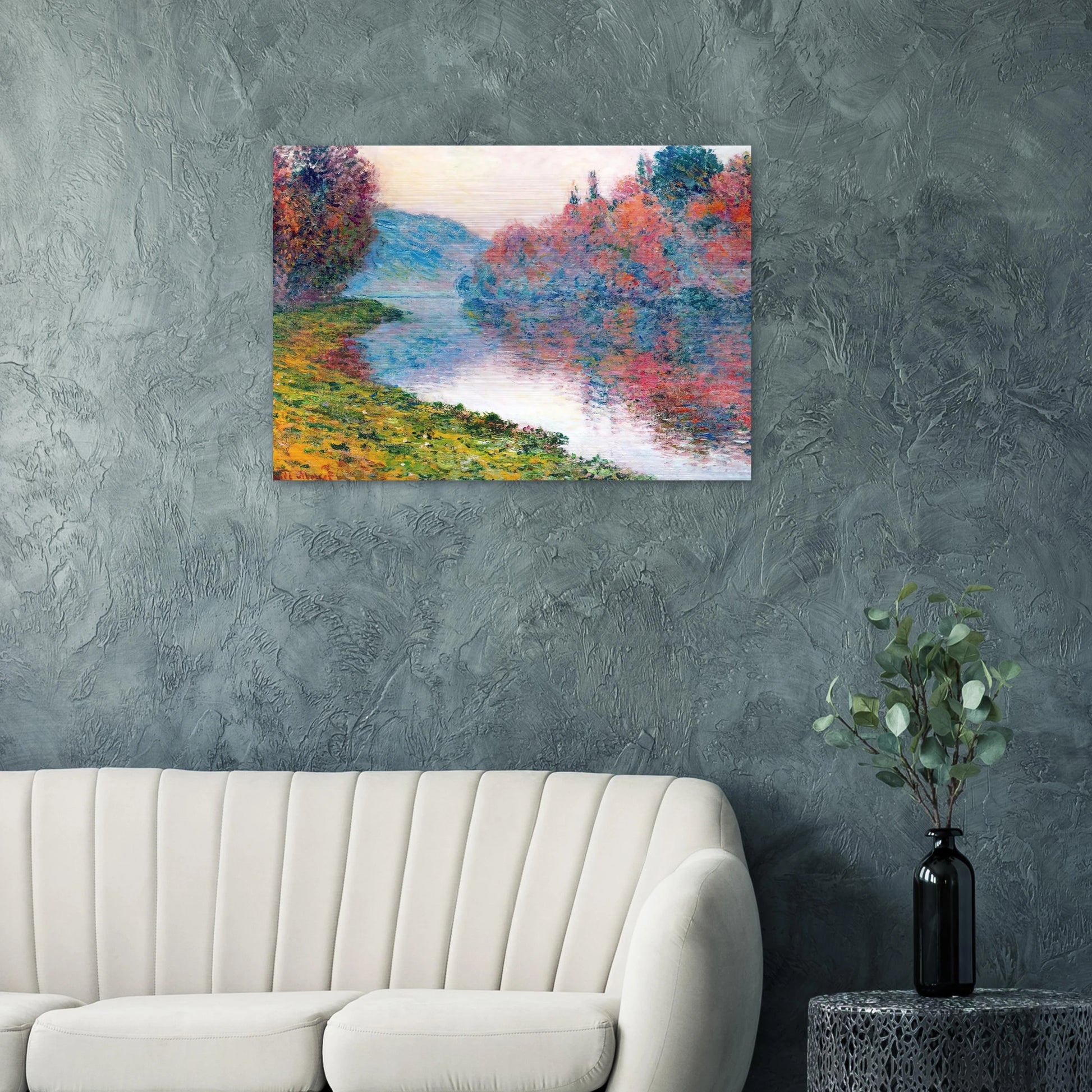 Banks of the Seine at Jenfosse - Clear Weather - claude monet Brushed Aluminum Print - 70x100 cm / 28x40 inches | claude monet Aluminum Print | claude monet Prints