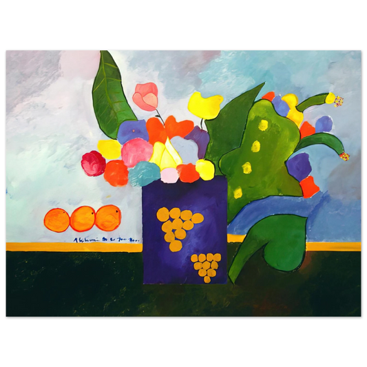 Aldemir Martins - Vase With Flowers and Fruit - 2001  75x100 cm / 30x40inches Fine Art Poster