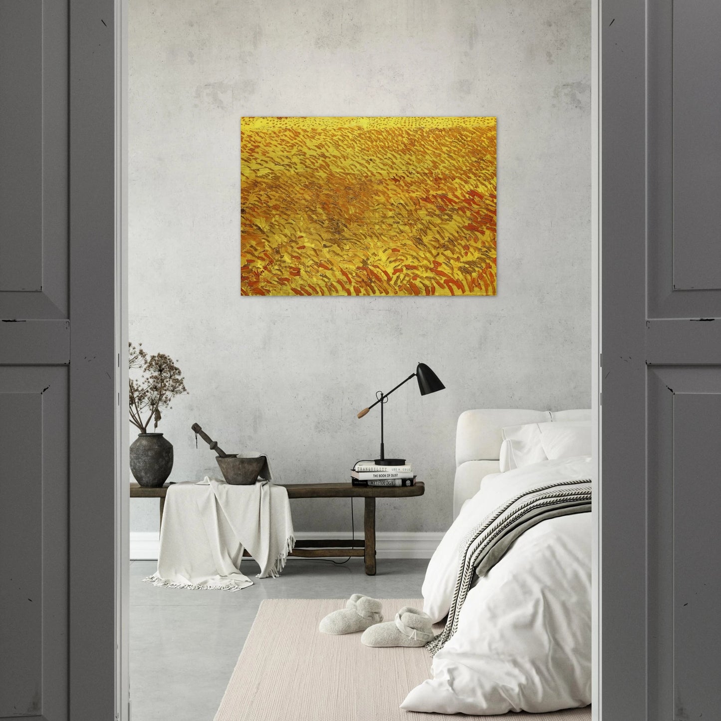 Summer Evening, Wheatfield with Setting sun - Vincent van Gogh Brushed Aluminum Print - 70x100 cm / 28x40 inches | Vincent van Gogh Aluminum Print | Vincent van Gogh Prints