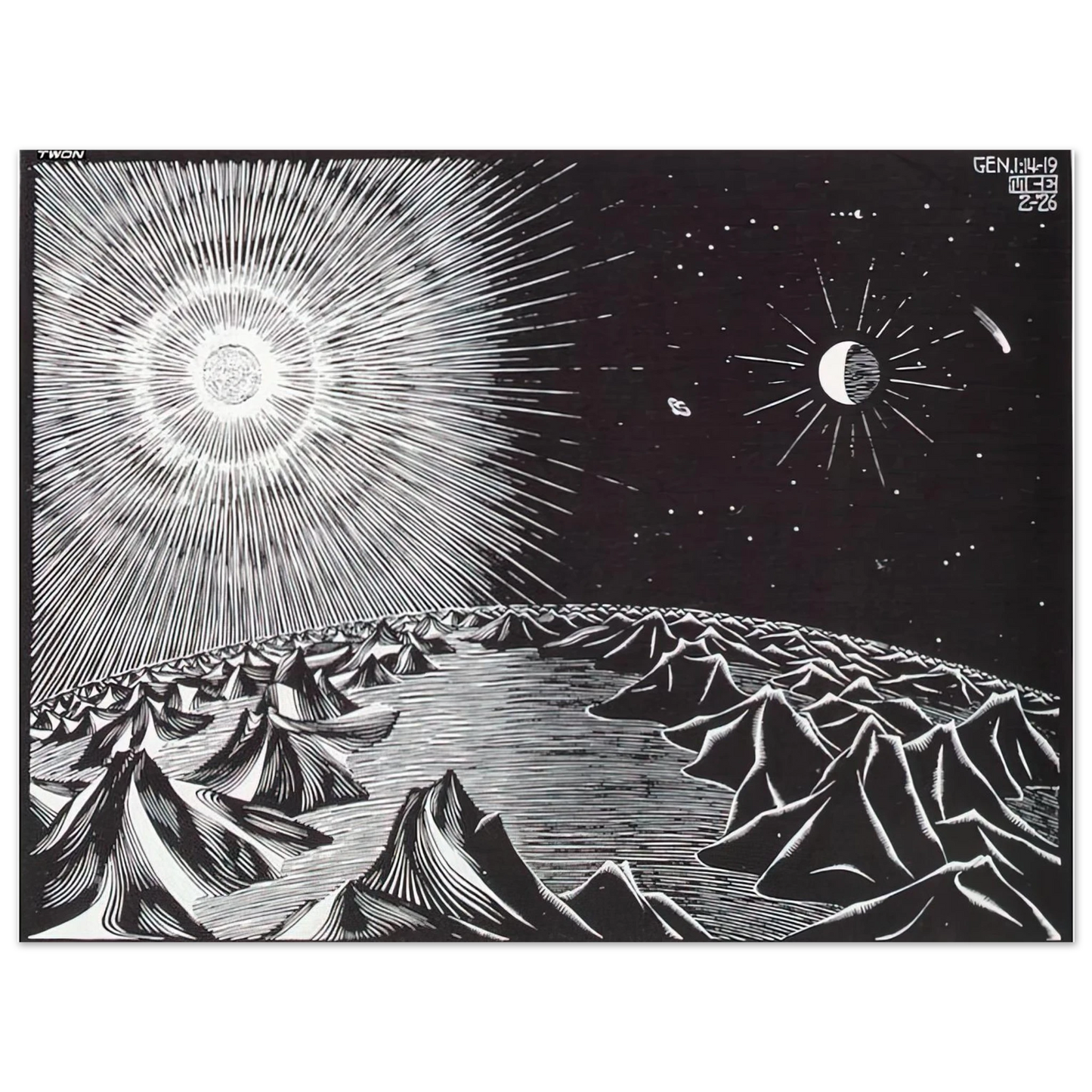 MC Escher - THE 4TH DAY OF THE CREATION Wall Art - 21x29.7 cm / 8x12" - Fine Art Poster-canvas - -