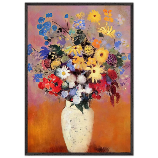 WHITE VASE WITH FLOWERS 1916 - Odilon Redon 70x100 cm / 28x40 inches Framed Art Print – Black Wooden Frame
