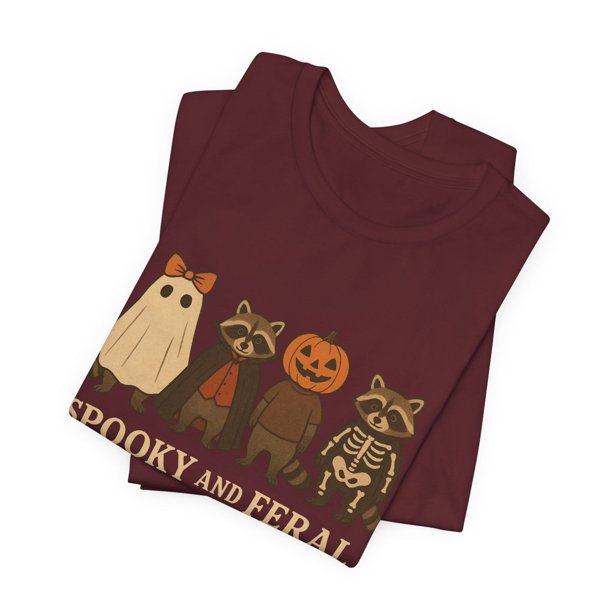 T-shirt "Raton laveur effrayant", T-shirt Halloween drôle à motifs, T-shirt vintage automne mignon, T-shirt tendance femme pour Halloween, T-shirt "Raton laveur sauvage"