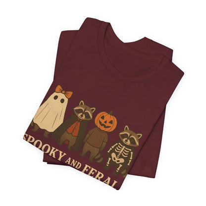T-shirt "Raton laveur effrayant", T-shirt Halloween drôle à motifs, T-shirt vintage automne mignon, T-shirt tendance femme pour Halloween, T-shirt "Raton laveur sauvage"