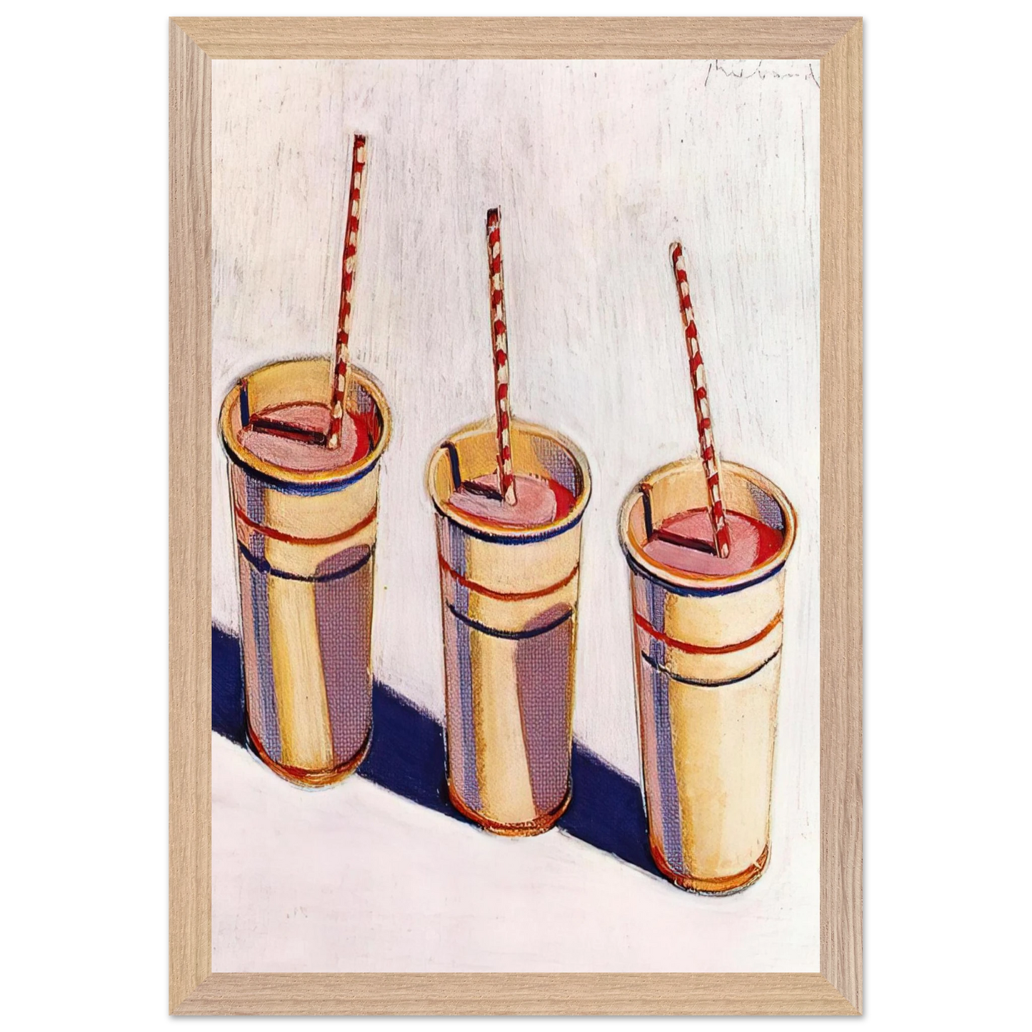 Wayne Thiebaud - Three Strawberry Shakes - 1964 Wall Art - 21x29.7 cm / 8x12" - Premium Wooden Framed Poster With Fine Art Paper - Black frame