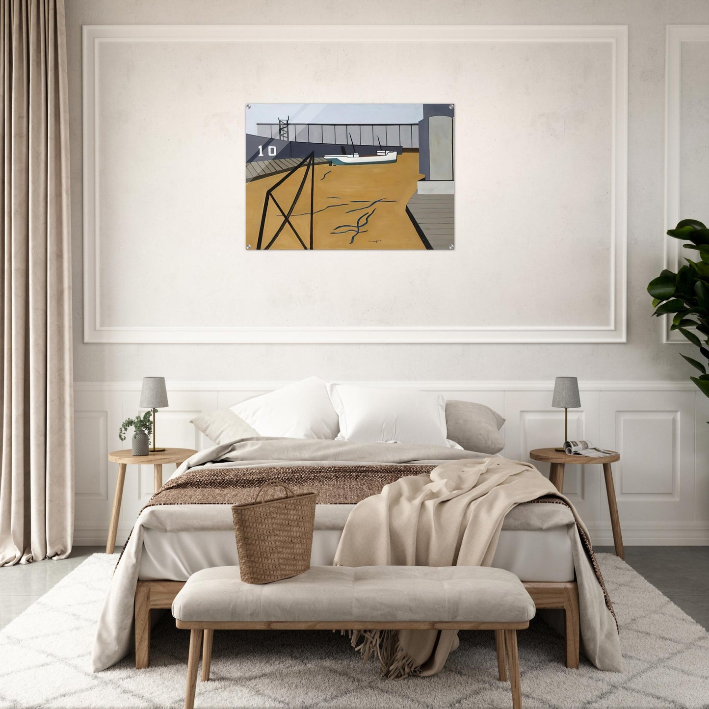 Boat and Grain Elevators - 1942 - Ralston Crawford Acrylic Print - 70x100 cm / 28x40″ inches | Ralston Crawford Wall Art | Ralston Crawford Prints