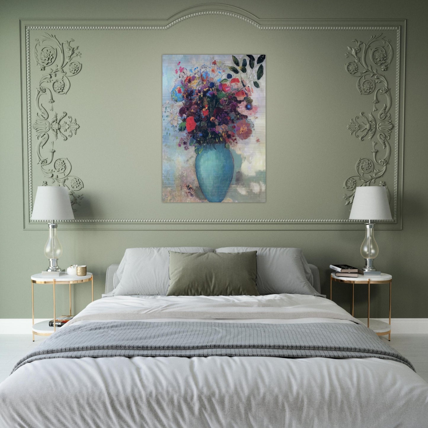 FLOWERS IN A TURQUOISE VASE - Odilon Redon Brushed Aluminum Print - 70x100 cm / 28x40 inches | Odilon Redon Aluminum Print | Odilon Redon Prints
