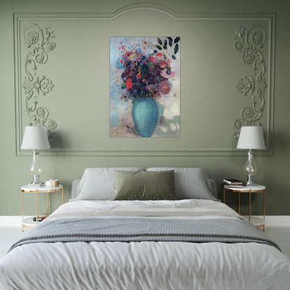 FLOWERS IN A TURQUOISE VASE - Odilon Redon Brushed Aluminum Print - 70x100 cm / 28x40 inches | Odilon Redon Aluminum Print | Odilon Redon Prints