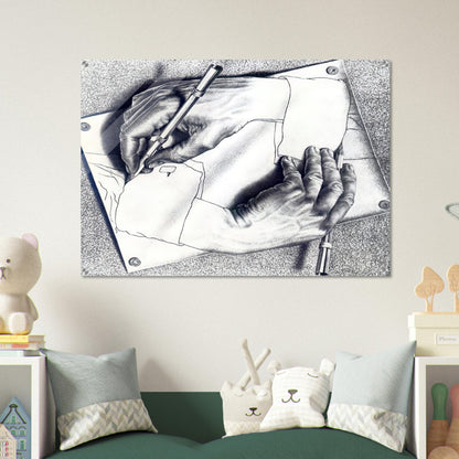 DRAWING HANDS - MC Escher Acrylic Print - 70x100 cm / 28x40″ inches | Maurits Cornelis Escher Prints