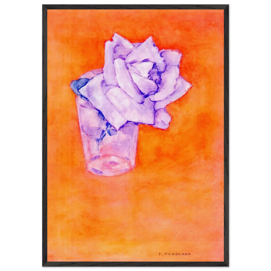 White Rose in a Glass - Piet Mondrian 70x100 cm / 28x40 inches Framed Art Print – Black Wooden Frame