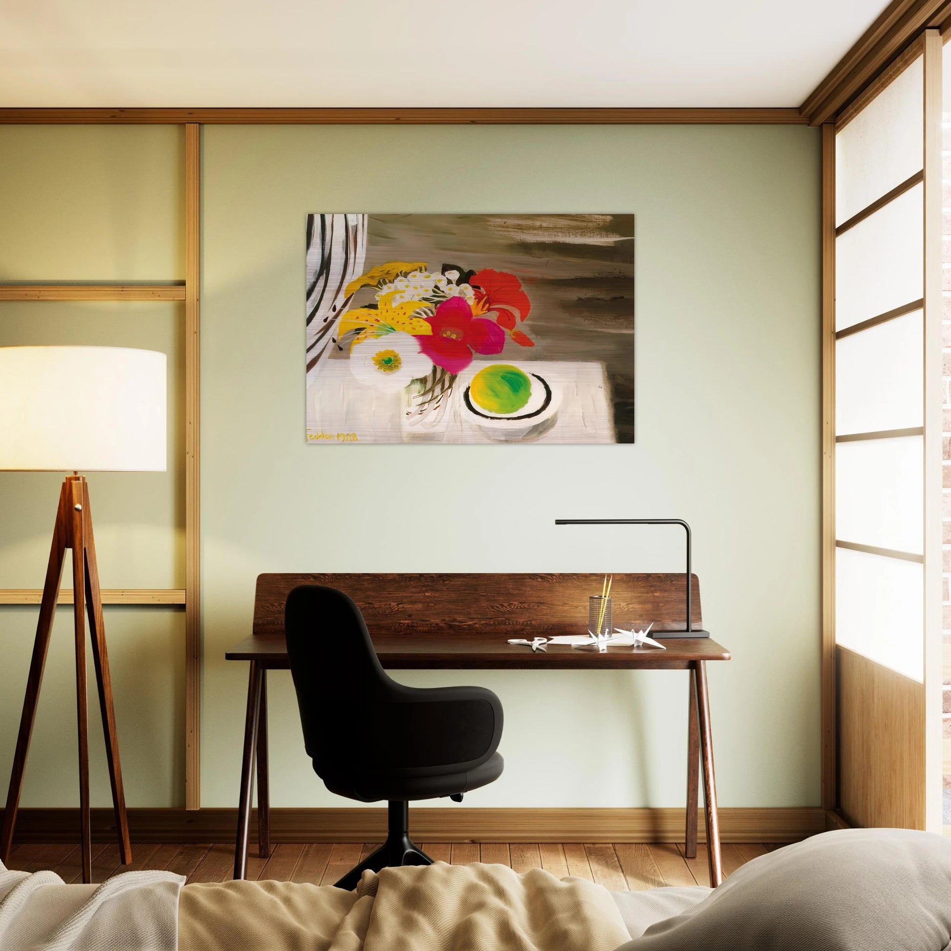 Still Life with Fruit and Flowers - 1988 - Mary Fedden Brushed Aluminum Print - 70x100 cm / 28x40 inches | Mary Fedden Aluminum Print | Mary Fedden Prints
