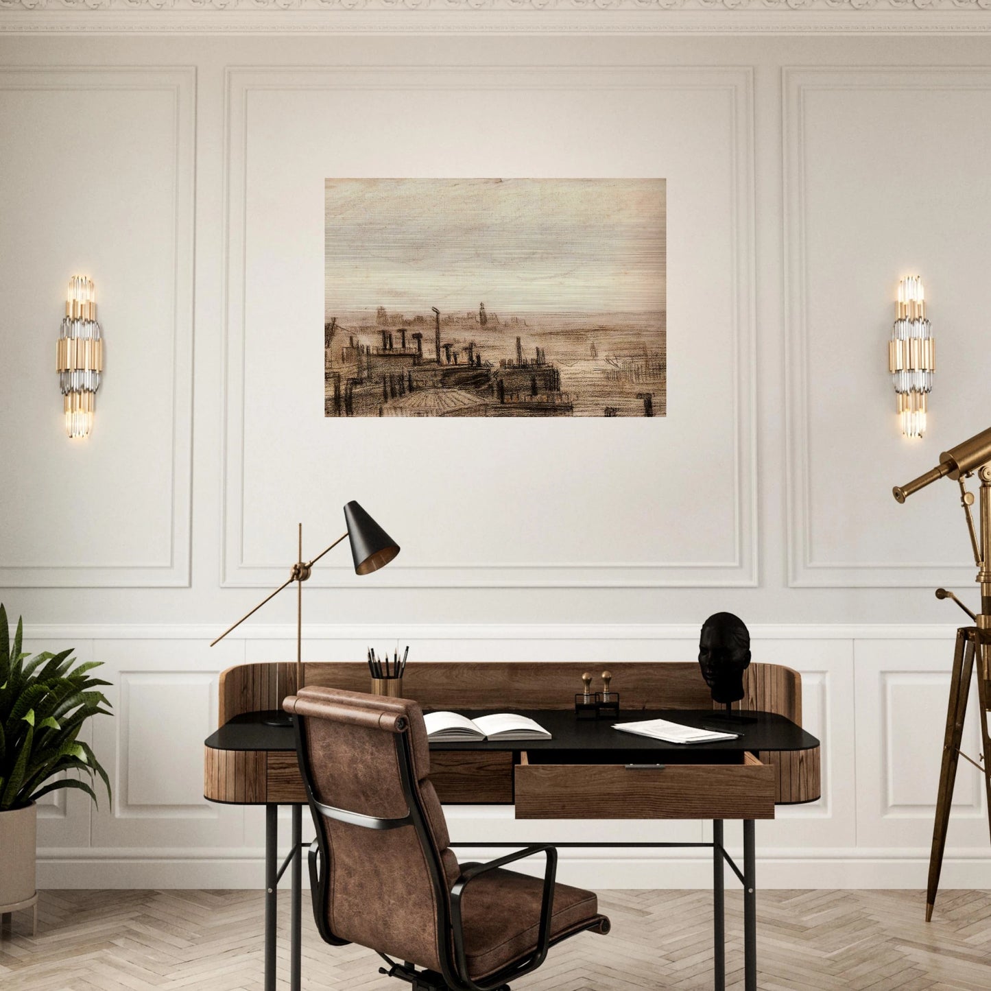 View of Paris, with the Hôtel de Ville and the Tour-Saint-Jacques - Vincent van Gogh Brushed Aluminum Print - 70x100 cm / 28x40 inches | Vincent van Gogh Aluminum Print | Vincent van Gogh Prints