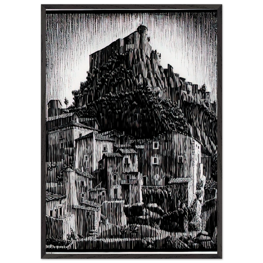 CERRO AL VOLTURNO ABRUZZI JANUARY 1930 1930 - MC Escher 70x100 cm / 28x40 inches Framed Art Print – Black Wooden Frame | Maurits Cornelis Escher Prints