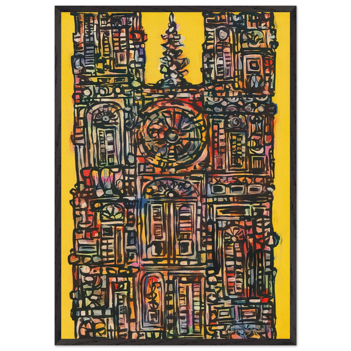 CATHEDRAL IN YELLOW 1961 - Rene Portocarrero 70x100 cm / 28x40 inches Framed Art Print – Black Wooden Frame
