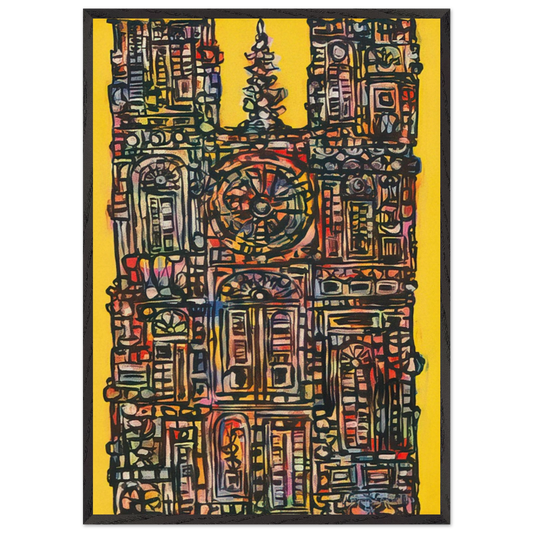 CATHEDRAL IN YELLOW 1961 - Rene Portocarrero 70x100 cm / 28x40 inches Framed Art Print – Black Wooden Frame