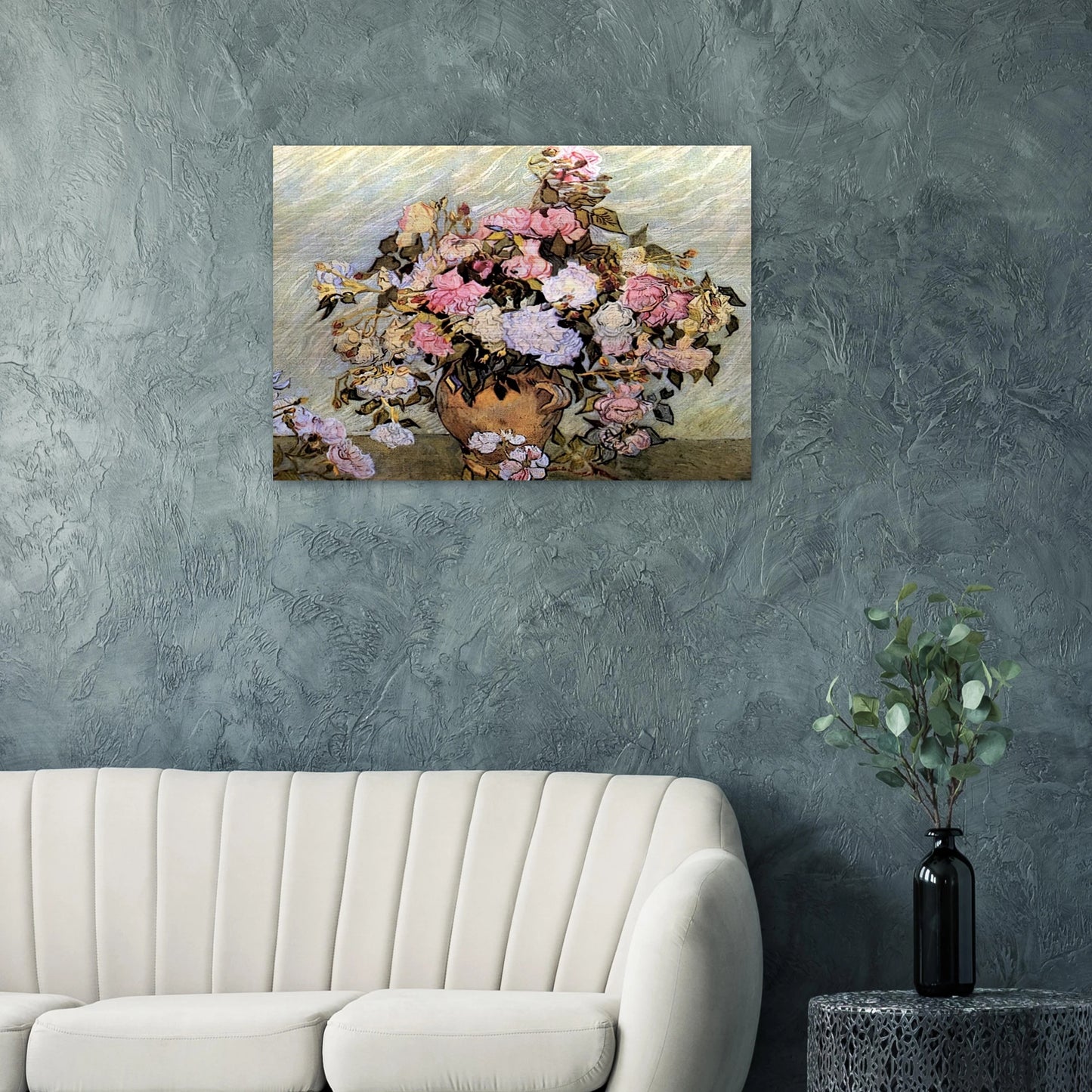 Still Life Vase with Roses - Vincent van Gogh Brushed Aluminum Print - 70x100 cm / 28x40 inches | Vincent van Gogh Aluminum Print | Vincent van Gogh Prints