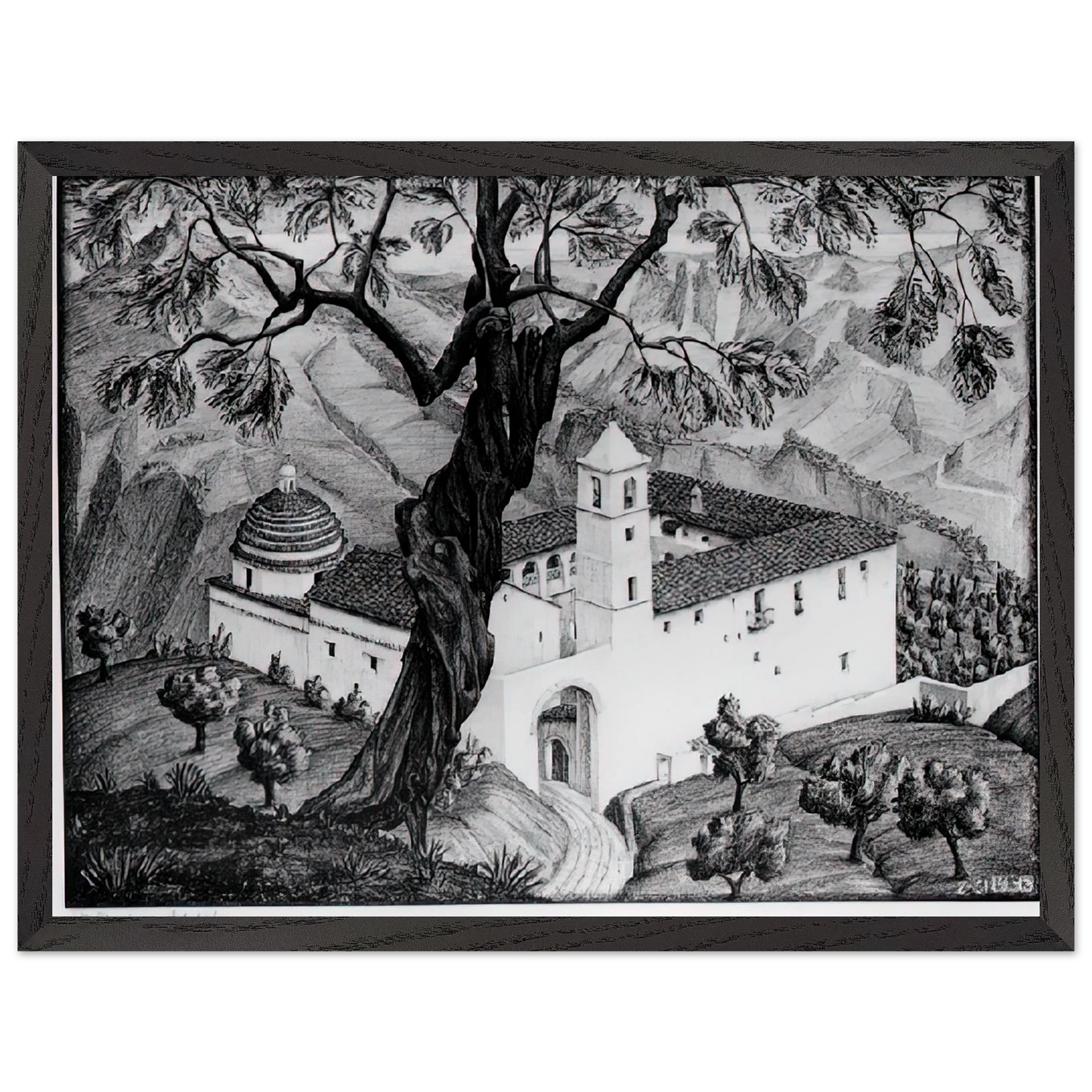 MC Escher - CLOISTER NEAR ROCCA IMPERIALE CALABRIA Wall Art - 30x40 cm / 12x16 inches - Premium Wooden Framed Poster With Fine Art Paper-canvas - Black frame