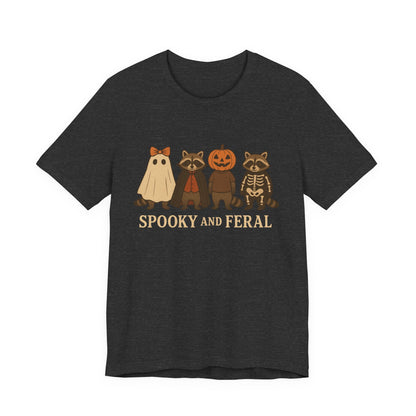 T-shirt "Raton laveur effrayant", T-shirt Halloween drôle à motifs, T-shirt vintage automne mignon, T-shirt tendance femme pour Halloween, T-shirt "Raton laveur sauvage"