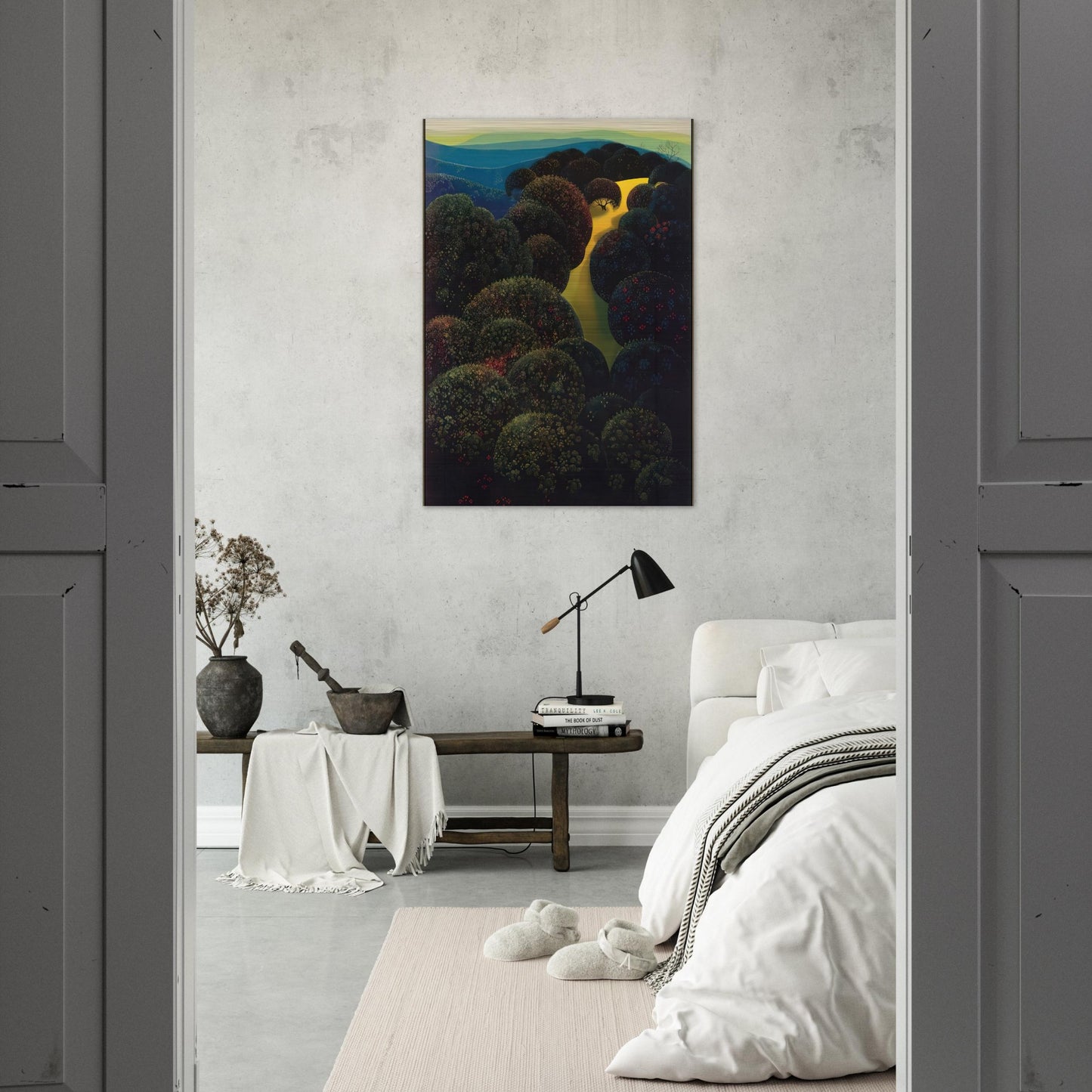 Hidden Pasture - Eyvind Earle Brushed Aluminum Print - 70x100 cm / 28x40 inches | Eyvind Earle Aluminum Print | Eyvind Earle Prints