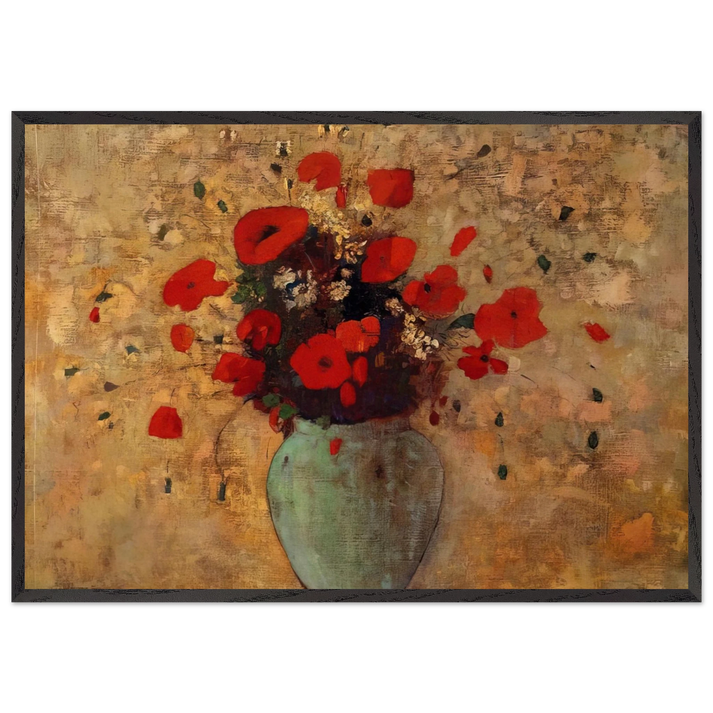 VASE OF POPPIES - Odilon Redon 70x100 cm / 28x40 inches Framed Art Print – Black Wooden Frame