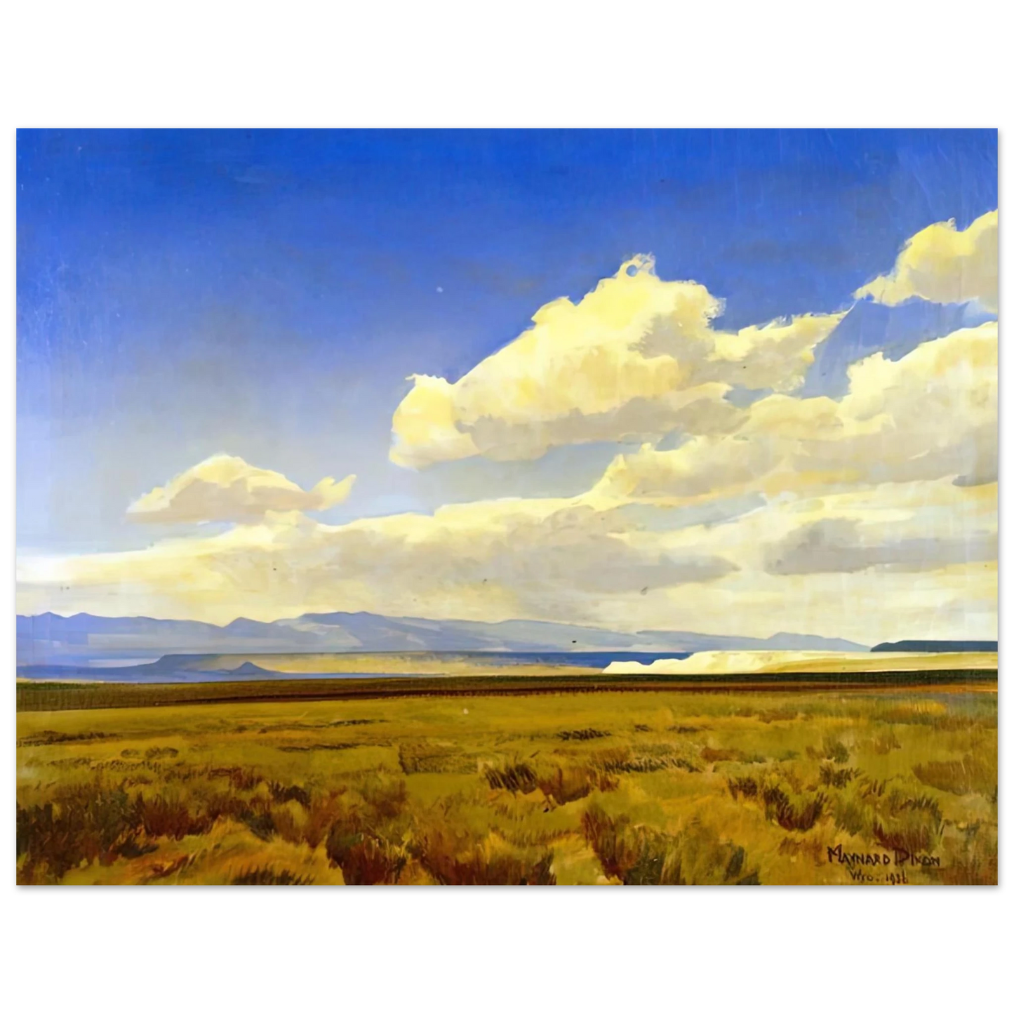 Maynard Dixon - WIND OF WYOMING 1936 Wall art - 13x18 cm / 5x7 inches - Premium Wooden Framed Poster With Fine Art Paper-canvas - White frame