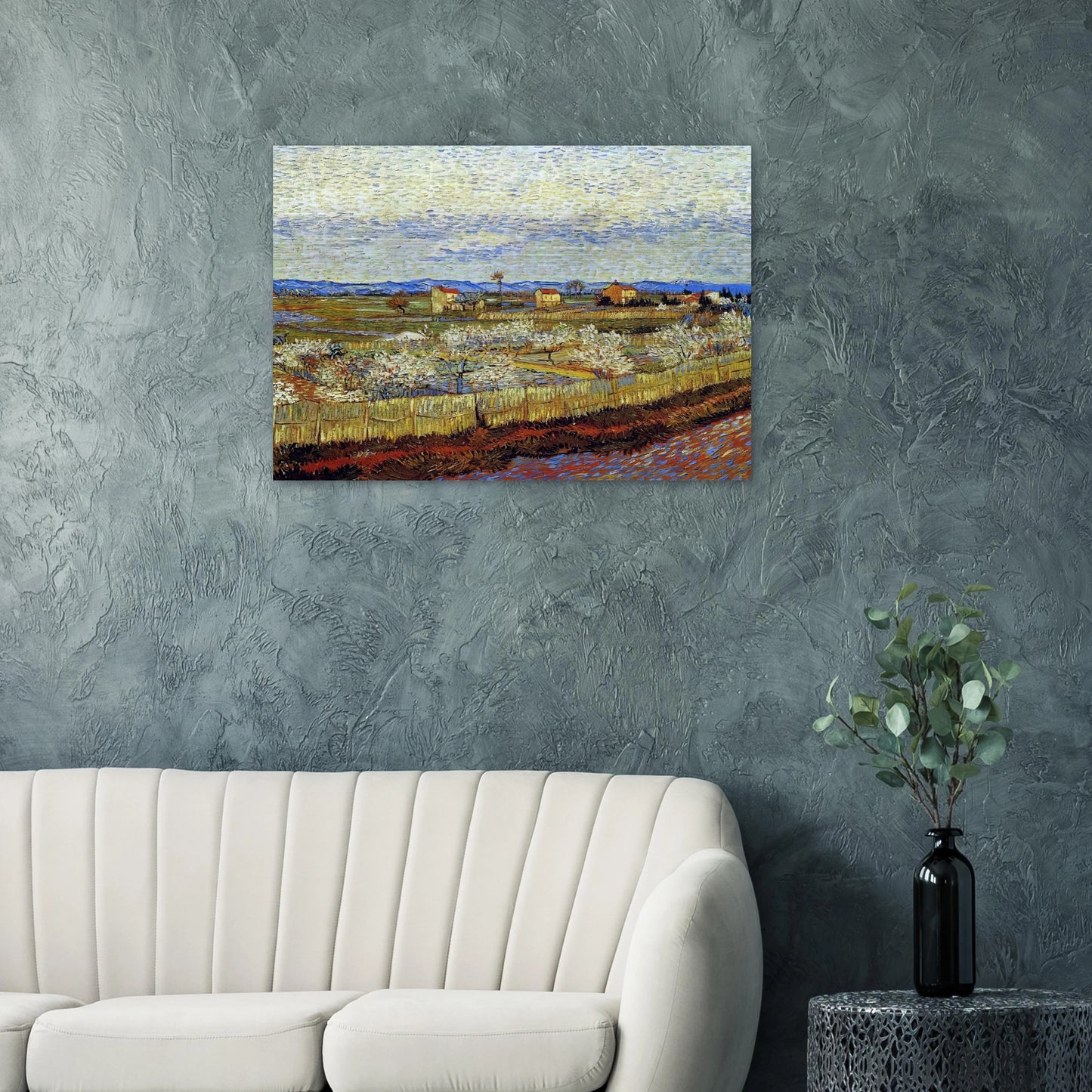 Peach Trees in Blossom - Vincent van Gogh Brushed Aluminum Print - 70x100 cm / 28x40 inches | Vincent van Gogh Aluminum Print | Vincent van Gogh Prints