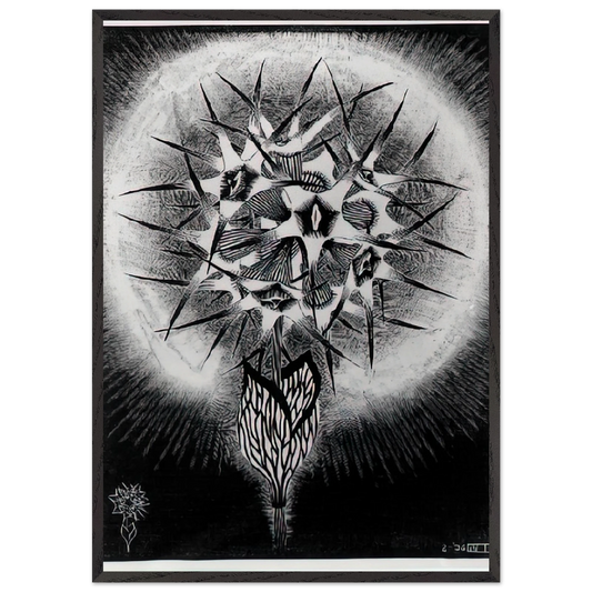PRICKLY FLOWER - MC Escher 70x100 cm / 28x40 inches Framed Art Print – Black Wooden Frame | Maurits Cornelis Escher Prints