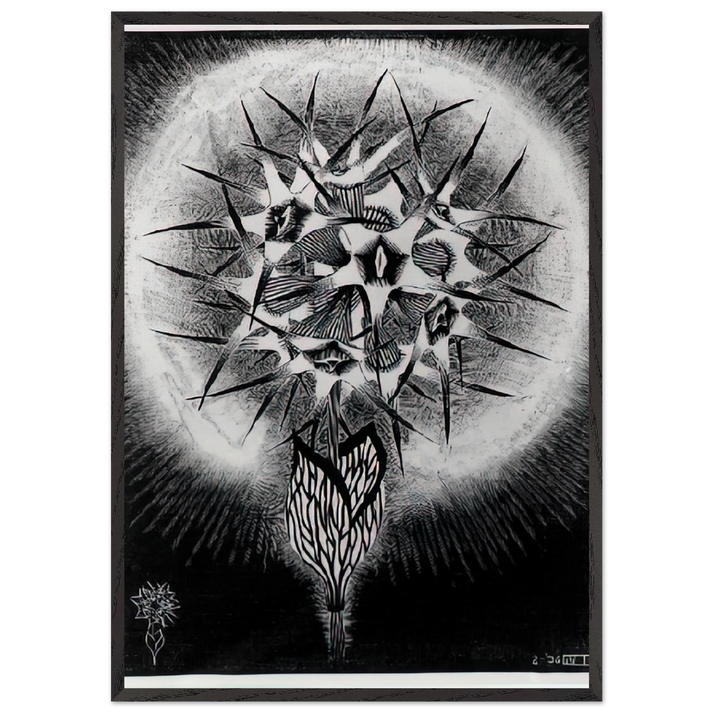 PRICKLY FLOWER - MC Escher 70x100 cm / 28x40 inches Framed Art Print – Black Wooden Frame | Maurits Cornelis Escher Prints
