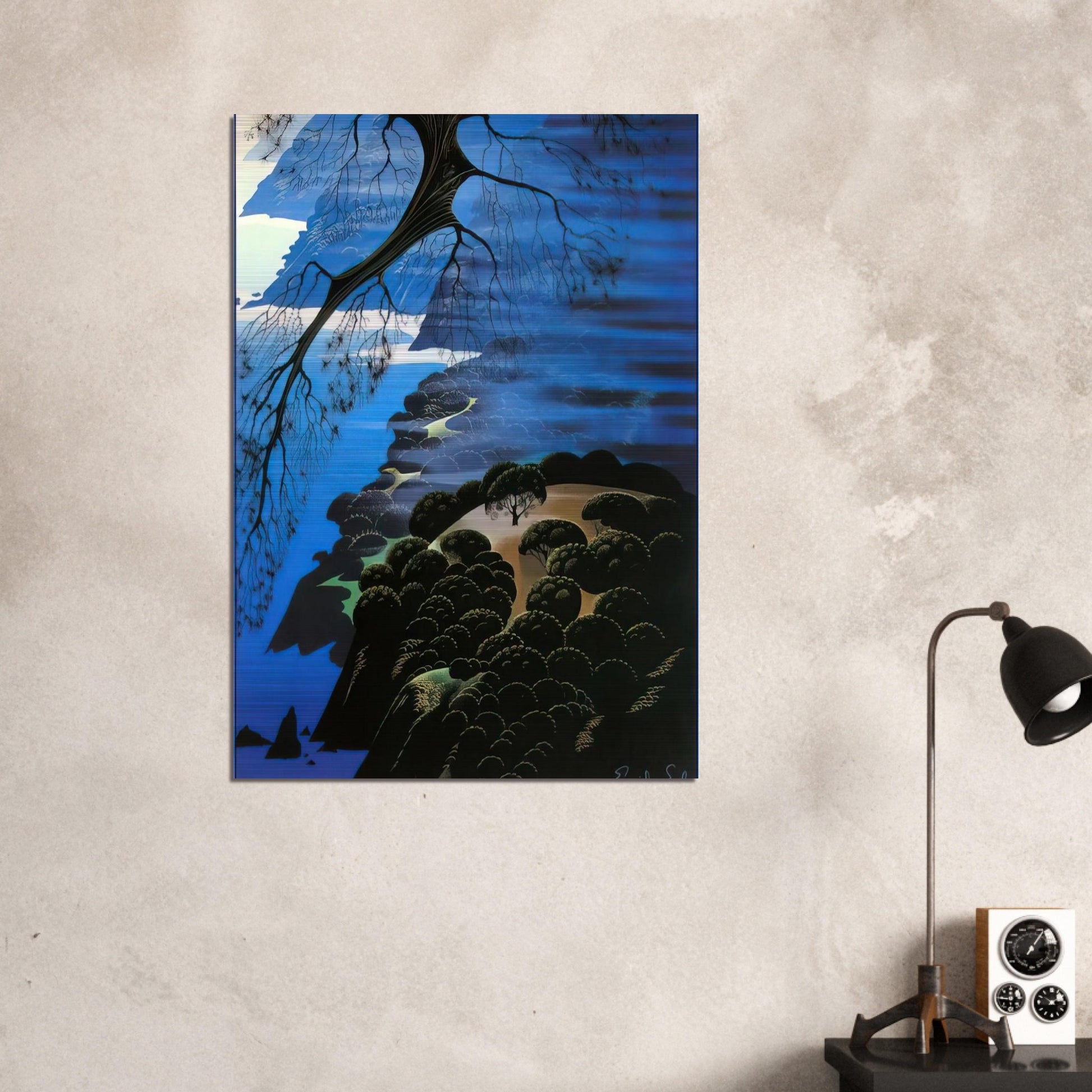Mystical Coastline - Eyvind Earle Brushed Aluminum Print - 70x100 cm / 28x40 inches | Eyvind Earle Aluminum Print | Eyvind Earle Prints