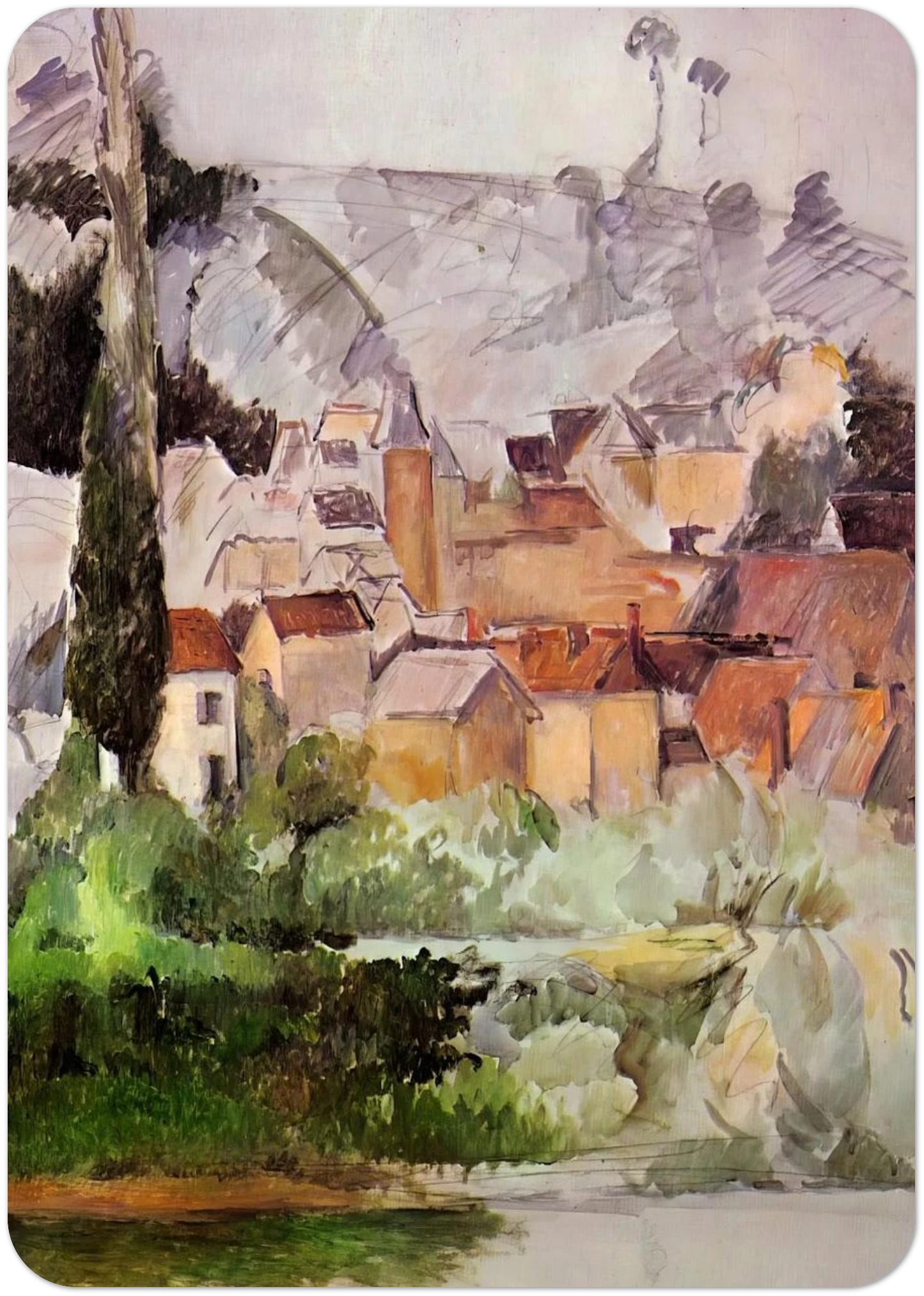 Medan Chateau and Village By Paul Cézanne Pack of 10 Post Cards | Paul Cézanne Post Cards | A6 (10.5 x 14.8 cm) - 4.1 x 5.8 inches