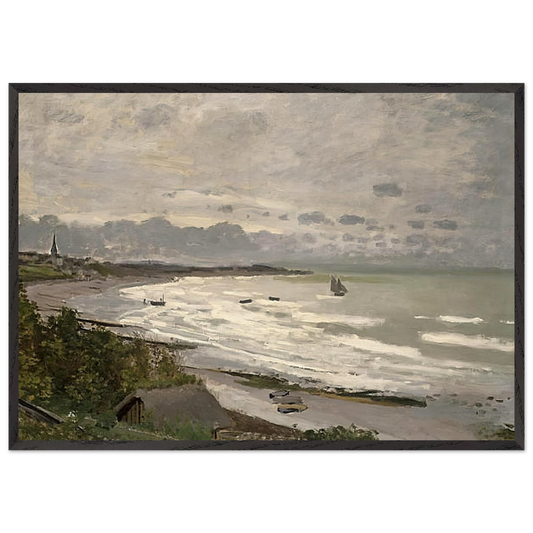 The Beach at Saint-Adresse - claude monet 70x100 cm / 28x40 inches Framed Art Print – Black Wooden Frame