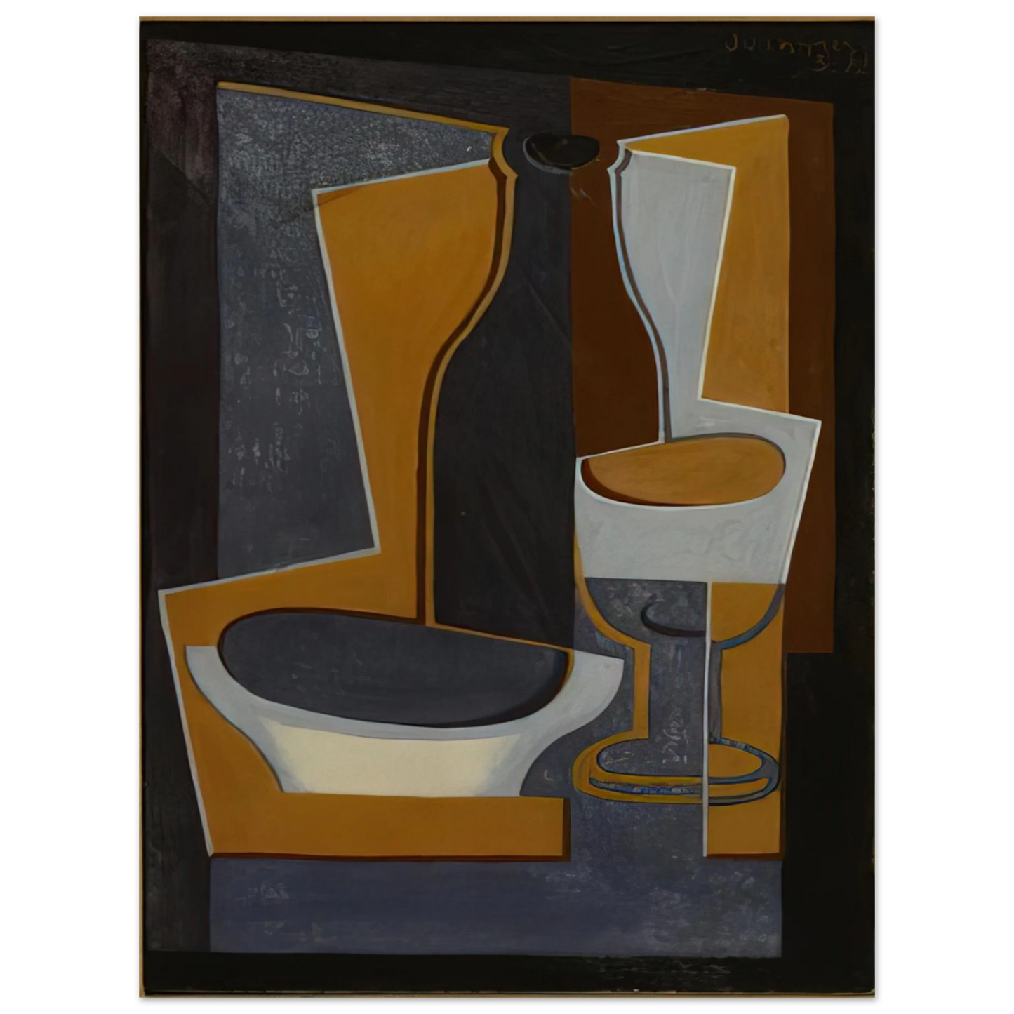 Juan Gris - BOUTEILLE BOL ET VERRE 1922  75x100 cm / 30x40inches Fine Art Poster