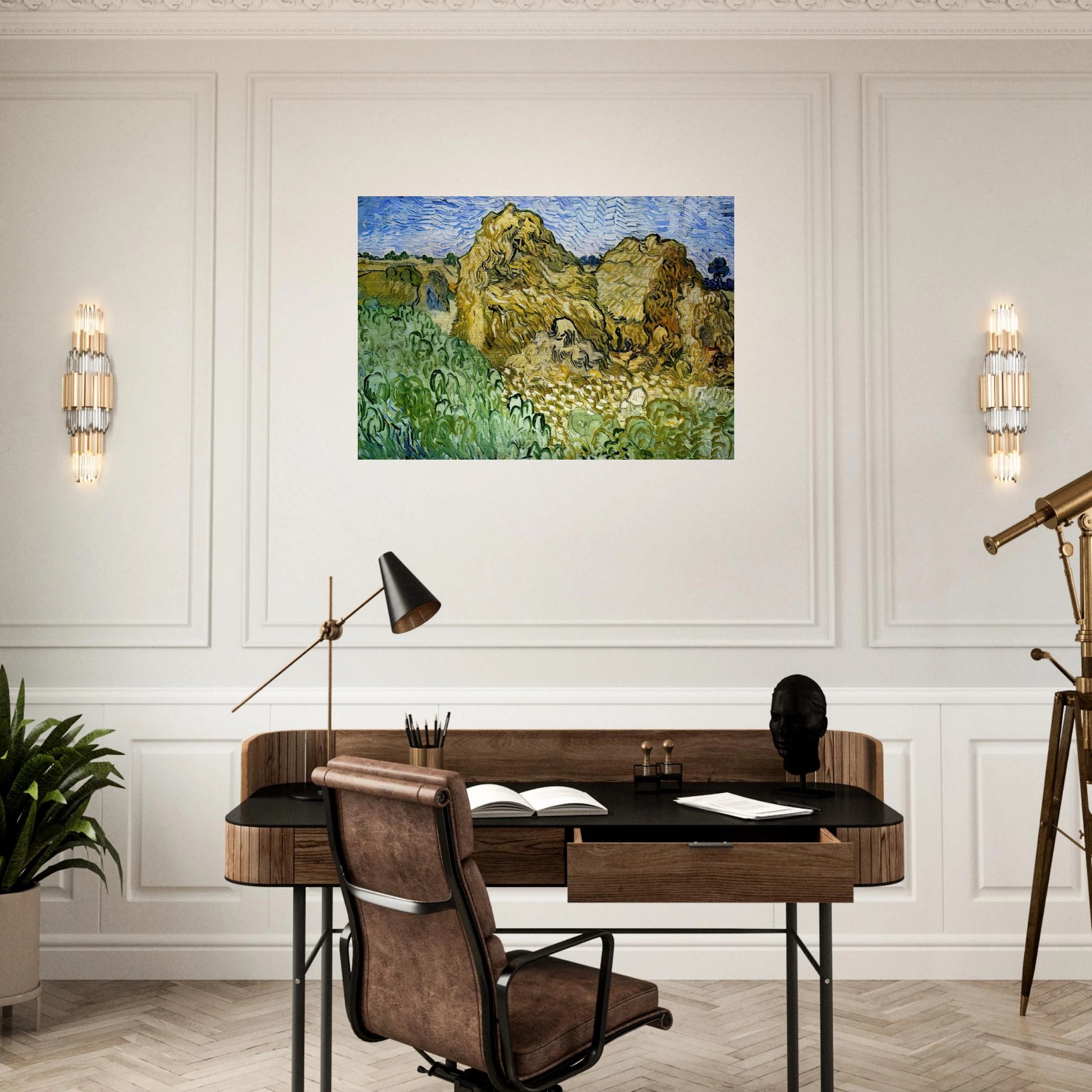 Field with Stacks of Wheat - Vincent van Gogh Brushed Aluminum Print - 70x100 cm / 28x40 inches | Vincent van Gogh Aluminum Print | Vincent van Gogh Prints